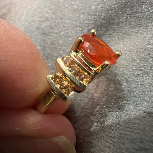 Custom made Mexican Fire Opal with Mandarin Garnet ring 14k - Picture 3 of 8